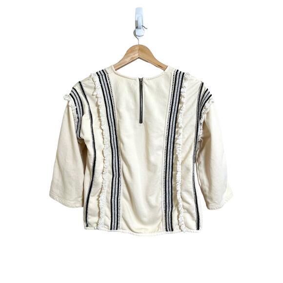 Anthropologie Eri + Ali Women’s Santillana Fringed Top Boho Small Cream Black - Picture 3 of 9